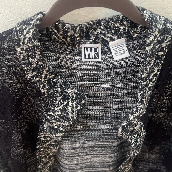 WR Gray Marled Open Face Jacket Sweater with Black Floral Lace Overlay Size Smal - Picture 3 of 8